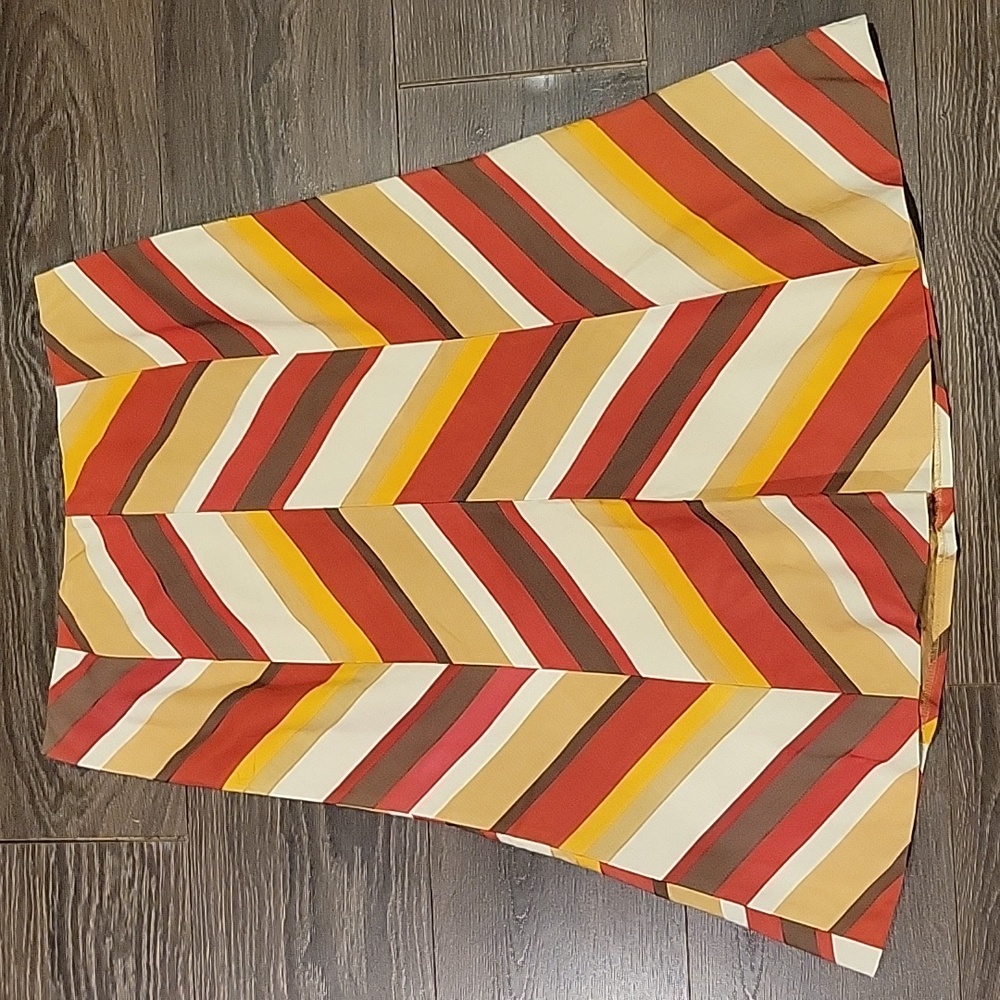 Lafayette 148 New York Chevron Stripe A-Line Skirt — red, yellow, cream, brown